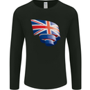Curled British Flag Union Jack Britain Mens Long Sleeve T-Shirt Black