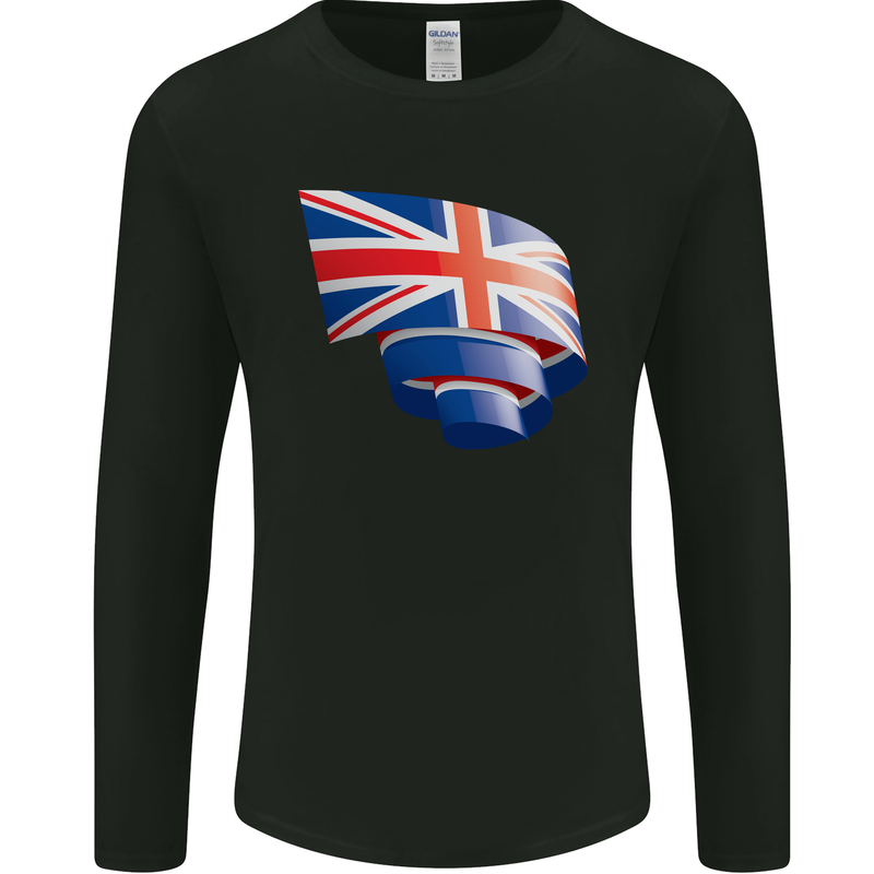Curled British Flag Union Jack Britain Mens Long Sleeve T-Shirt Black