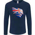 Curled British Flag Union Jack Britain Mens Long Sleeve T-Shirt Navy Blue