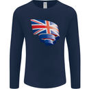 Curled British Flag Union Jack Britain Mens Long Sleeve T-Shirt Navy Blue