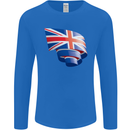 Curled British Flag Union Jack Britain Mens Long Sleeve T-Shirt Royal Blue