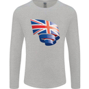 Curled British Flag Union Jack Britain Mens Long Sleeve T-Shirt Sports Grey