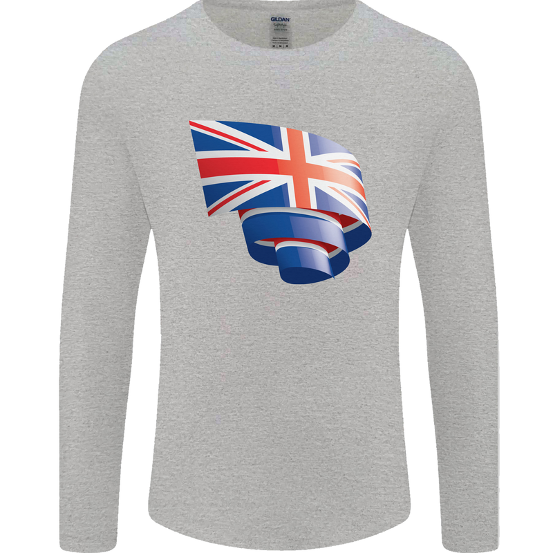 Curled British Flag Union Jack Britain Mens Long Sleeve T-Shirt Sports Grey