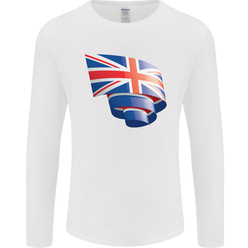 Curled British Flag Union Jack Britain Mens Long Sleeve T-Shirt White