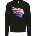 Curled British Flag Union Jack Britain Mens Sweatshirt Jumper Black