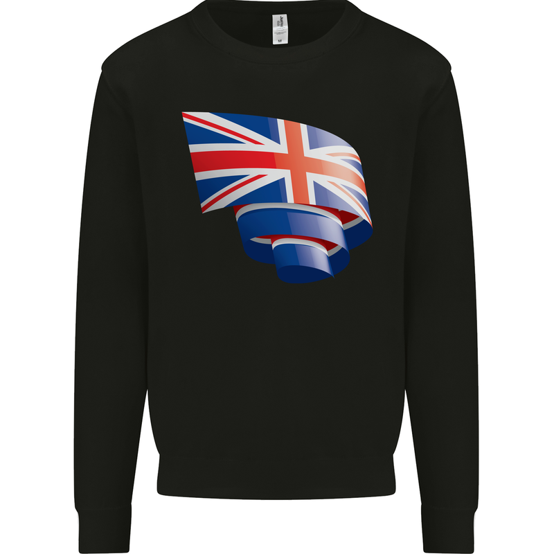 Curled British Flag Union Jack Britain Mens Sweatshirt Jumper Black