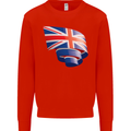 Curled British Flag Union Jack Britain Mens Sweatshirt Jumper Bright Red