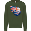 Curled British Flag Union Jack Britain Mens Sweatshirt Jumper Forest Green