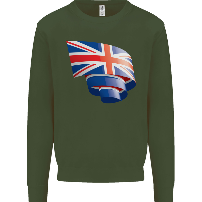 Curled British Flag Union Jack Britain Mens Sweatshirt Jumper Forest Green