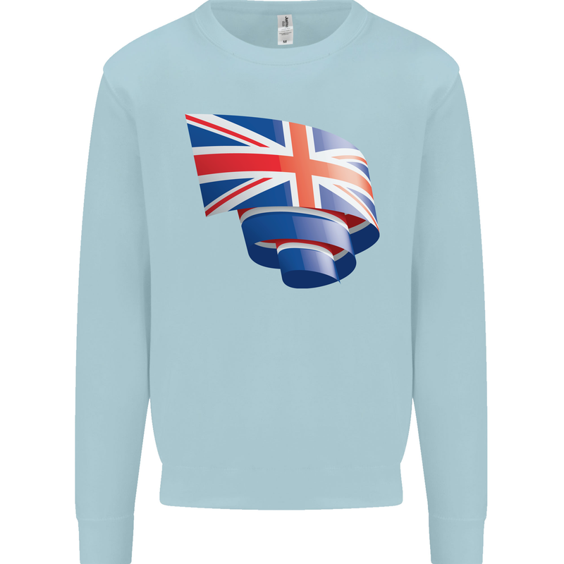 Curled British Flag Union Jack Britain Mens Sweatshirt Jumper Light Blue