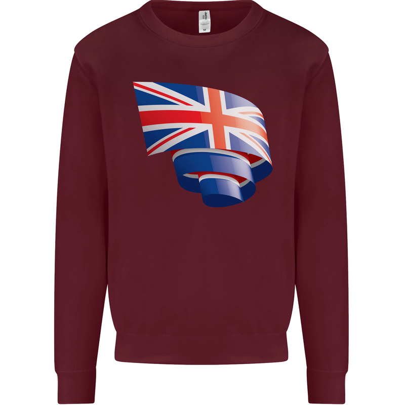 Curled British Flag Union Jack Britain Mens Sweatshirt Jumper Maroon