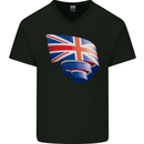 Curled British Flag Union Jack Britain Mens V-Neck Cotton T-Shirt Black
