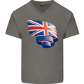 Curled British Flag Union Jack Britain Mens V-Neck Cotton T-Shirt Charcoal