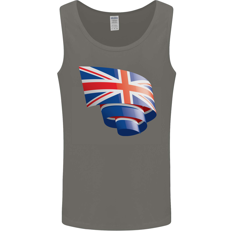 Curled British Flag Union Jack Britain Mens Vest Tank Top Charcoal