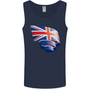 Curled British Flag Union Jack Britain Mens Vest Tank Top Navy Blue