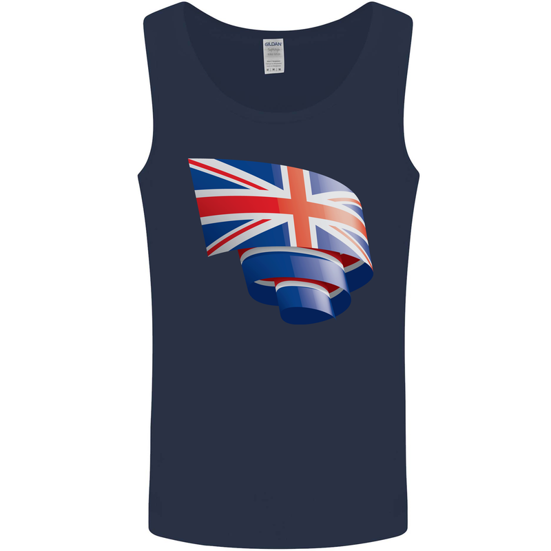 Curled British Flag Union Jack Britain Mens Vest Tank Top Navy Blue