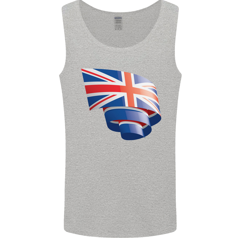 Curled British Flag Union Jack Britain Mens Vest Tank Top Sports Grey