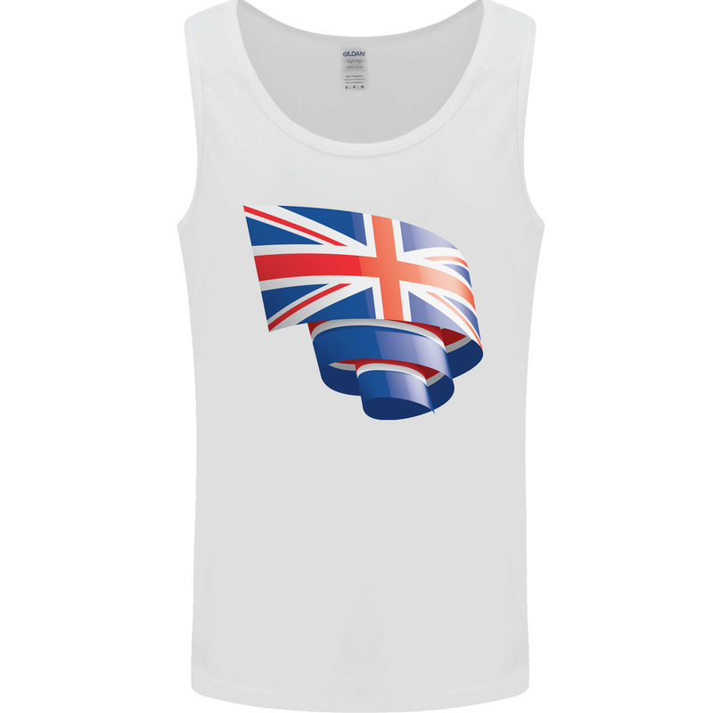Curled British Flag Union Jack Britain Mens Vest Tank Top White