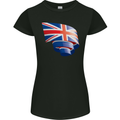 Curled British Flag Union Jack Britain Womens Petite Cut T-Shirt Black