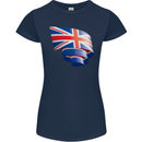 Curled British Flag Union Jack Britain Womens Petite Cut T-Shirt Navy Blue