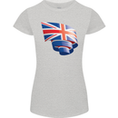 Curled British Flag Union Jack Britain Womens Petite Cut T-Shirt Sports Grey