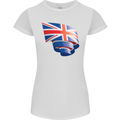 Curled British Flag Union Jack Britain Womens Petite Cut T-Shirt White