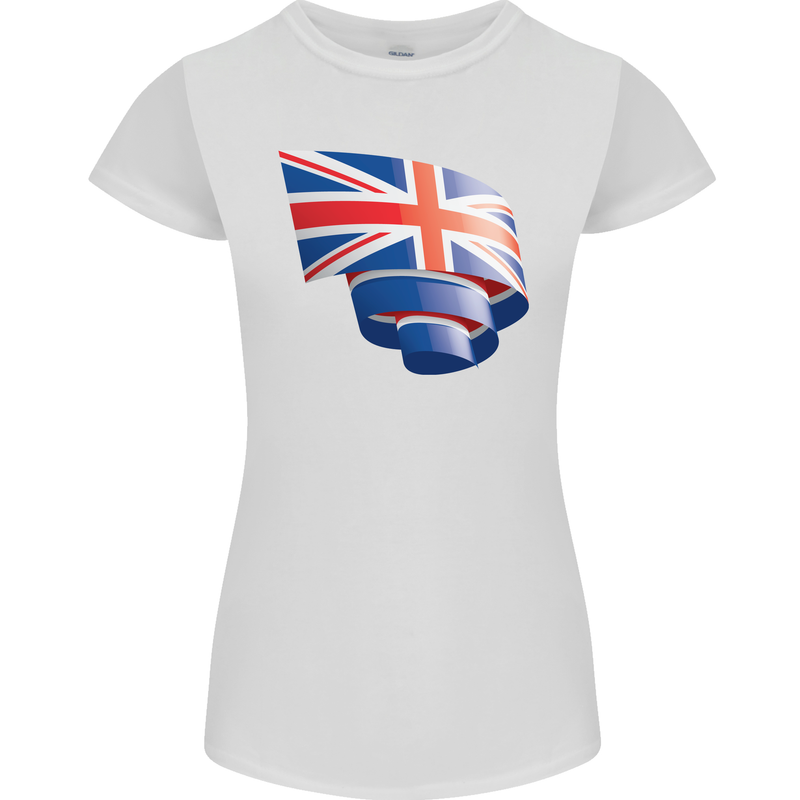 Curled British Flag Union Jack Britain Womens Petite Cut T-Shirt White