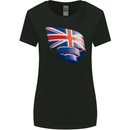 Curled British Flag Union Jack Britain Womens Wider Cut T-Shirt Black