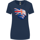 Curled British Flag Union Jack Britain Womens Wider Cut T-Shirt Navy Blue