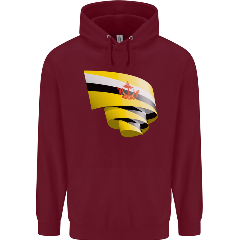 Curled Brunei Flag Bruneian Day Football Childrens Kids Hoodie Maroon