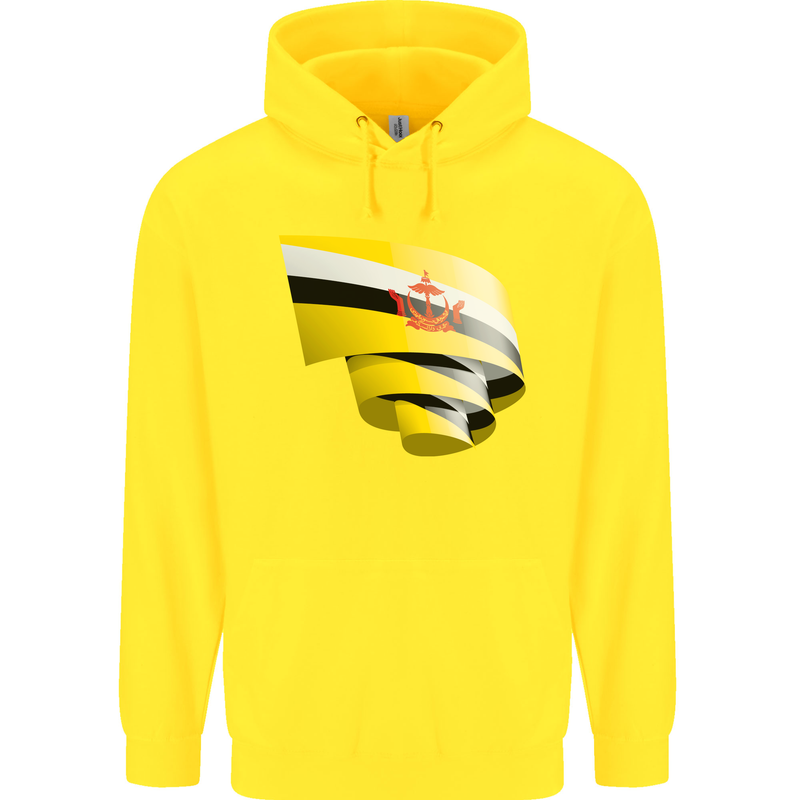 Curled Brunei Flag Bruneian Day Football Childrens Kids Hoodie Yellow