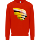 Curled Brunei Flag Bruneian Day Football Kids Sweatshirt Jumper Bright Red