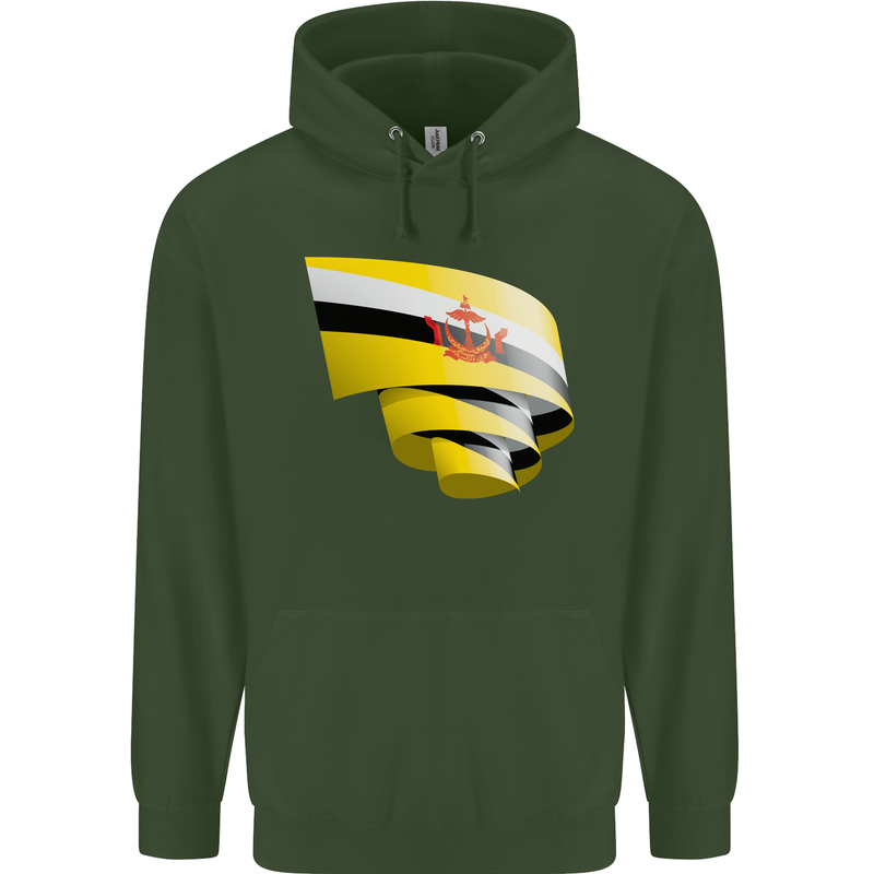 Curled Brunei Flag Bruneian Day Football Mens 80% Cotton Hoodie Forest Green