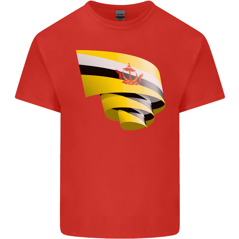 Curled Brunei Flag Bruneian Day Football Mens Cotton T-Shirt Tee Top Red