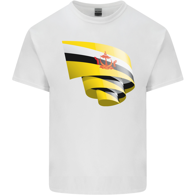 Curled Brunei Flag Bruneian Day Football Mens Cotton T-Shirt Tee Top White