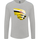 Curled Brunei Flag Bruneian Day Football Mens Long Sleeve T-Shirt Sports Grey