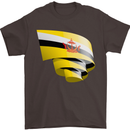 Curled Brunei Flag Bruneian Day Football Mens T-Shirt 100% Cotton Dark Chocolate