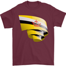 Curled Brunei Flag Bruneian Day Football Mens T-Shirt 100% Cotton Maroon