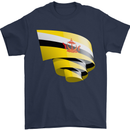Curled Brunei Flag Bruneian Day Football Mens T-Shirt 100% Cotton Navy Blue