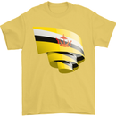 Curled Brunei Flag Bruneian Day Football Mens T-Shirt 100% Cotton Yellow