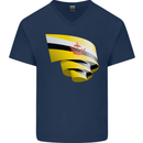 Curled Brunei Flag Bruneian Day Football Mens V-Neck Cotton T-Shirt Navy Blue