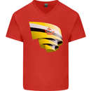 Curled Brunei Flag Bruneian Day Football Mens V-Neck Cotton T-Shirt Red