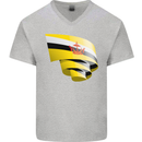 Curled Brunei Flag Bruneian Day Football Mens V-Neck Cotton T-Shirt Sports Grey