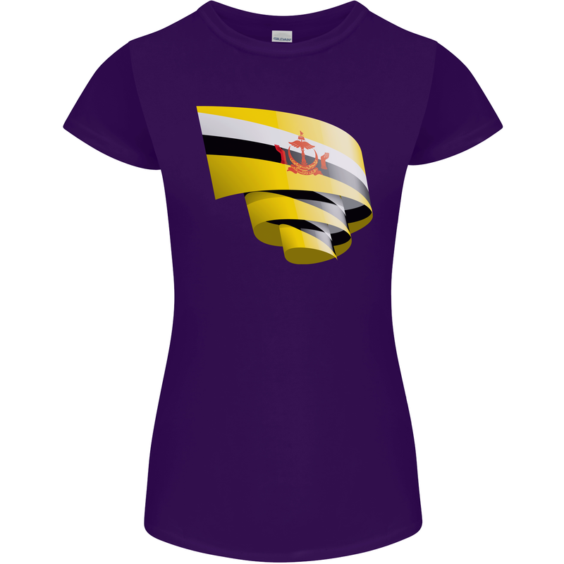 Curled Brunei Flag Bruneian Day Football Womens Petite Cut T-Shirt Purple