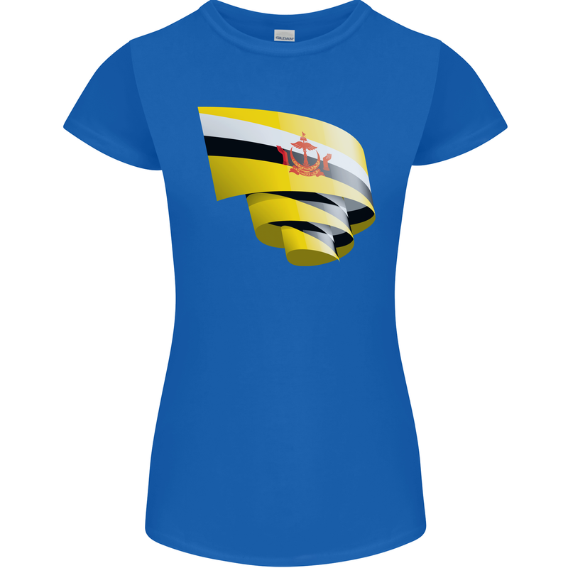 Curled Brunei Flag Bruneian Day Football Womens Petite Cut T-Shirt Royal Blue