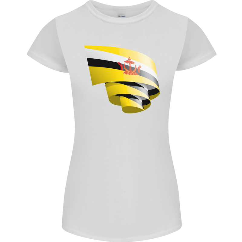 Curled Brunei Flag Bruneian Day Football Womens Petite Cut T-Shirt White