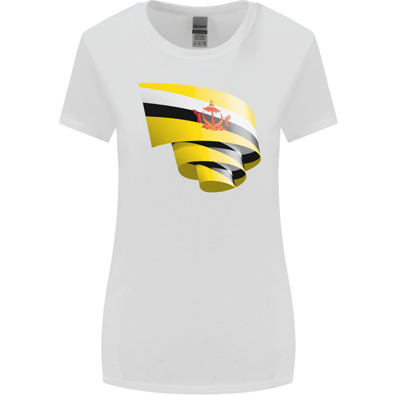 Curled Brunei Flag Bruneian Day Football Womens Wider Cut T-Shirt White