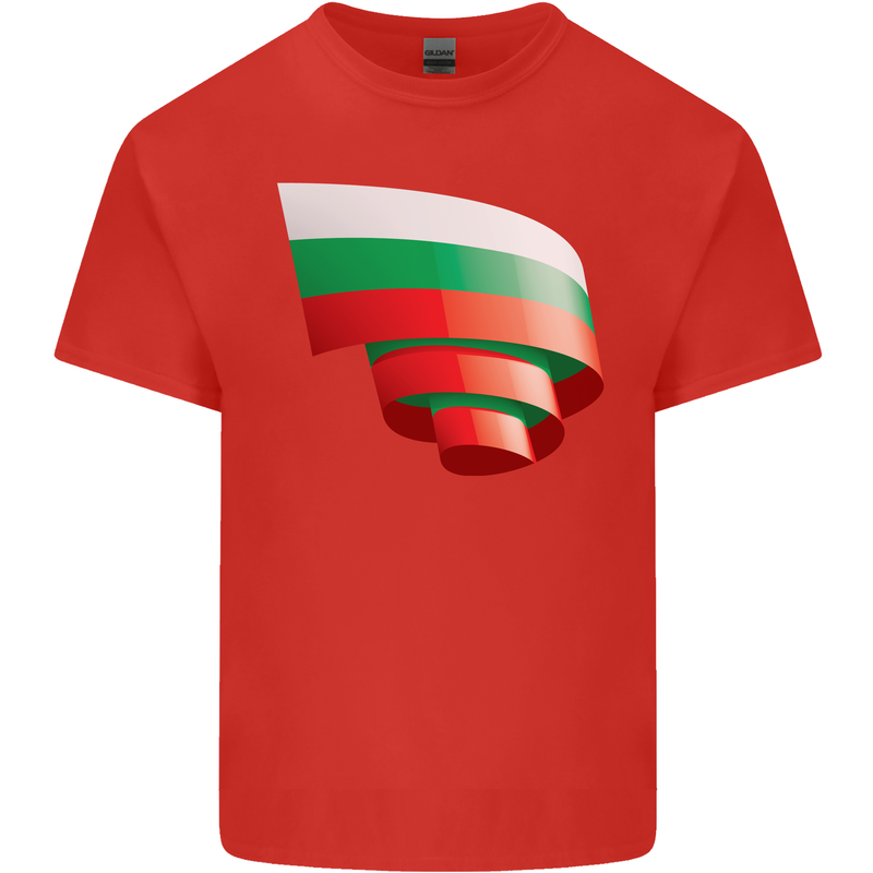 Curled Bulgaria Flag Bulgarian Day Football Mens Cotton T-Shirt Tee Top Red
