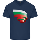 Curled Bulgaria Flag Bulgarian Day Football Mens V-Neck Cotton T-Shirt Navy Blue