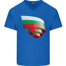 Curled Bulgaria Flag Bulgarian Day Football Mens V-Neck Cotton T-Shirt Royal Blue
